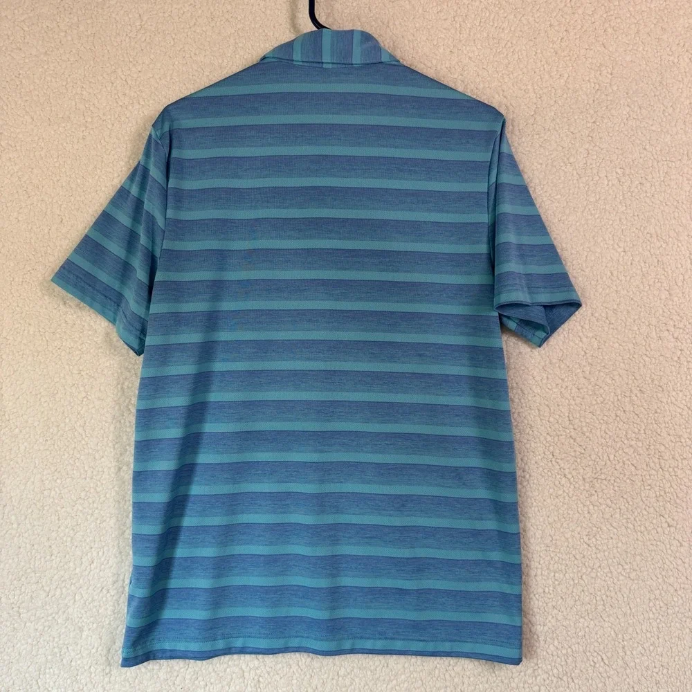 Adidas Golf Polo Shirt Men's Medium Blue Green Striped Performance Stretch‎